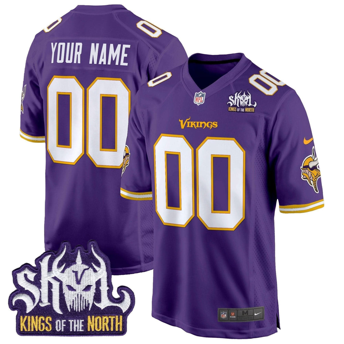 Minnesota Vikings King Of The North Patch Throwback Game Custom Jersey - All Stitched