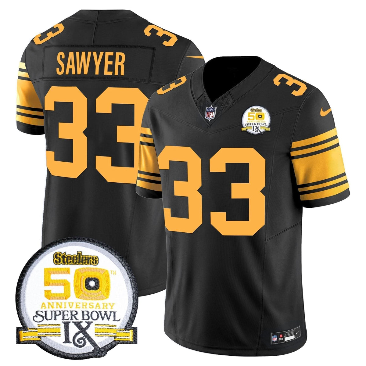 Steelers 50th Anniversary Of Super Bowl IX Patch Vapor Limited Jersey - All Stitched