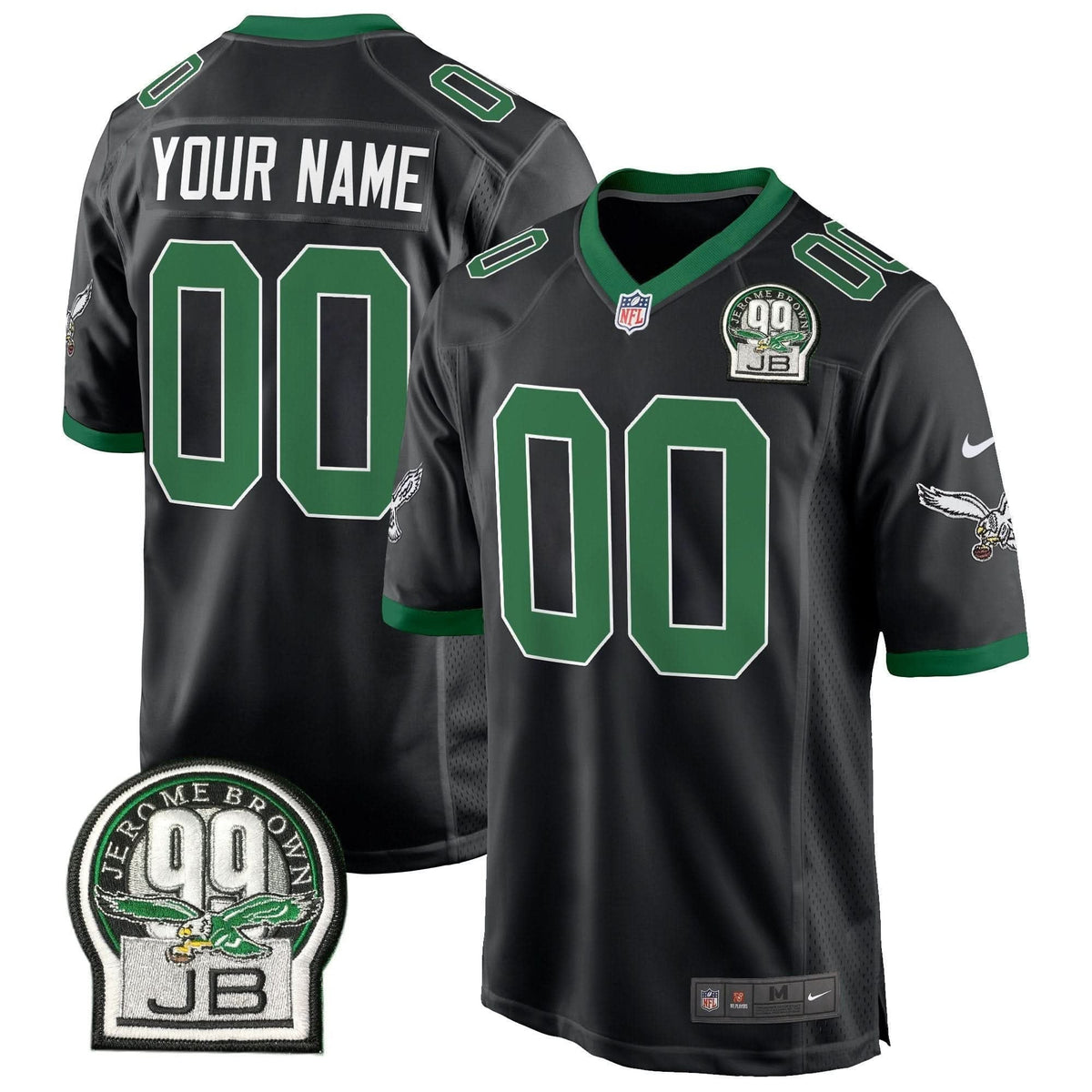 Eagles Jerome Brown Patch Kelly Green Game Custom Jersey - All Stitched